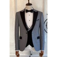 Julian Sparkly Fashion Gray Peaked Lapel Wedding Men Suit
