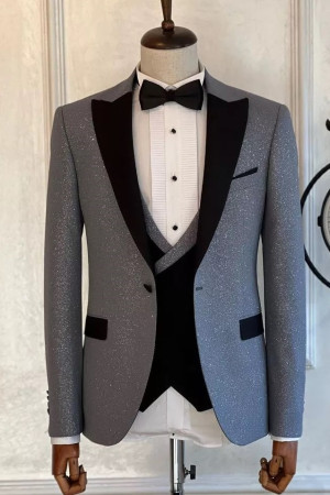 Julian Sparkly Fashion Gray Peaked Lapel Wedding Men Suit