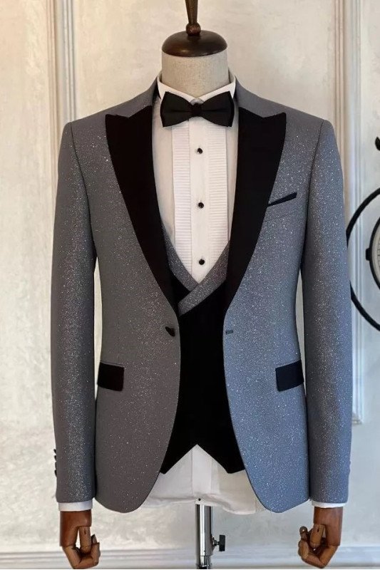 Julian Sparkly Fashion Gray Peaked Lapel Wedding Men Suit