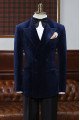 Dark Blue Velvet Double Breasted Peaked Lapel Men Suit