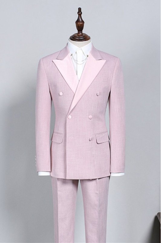 New Arrival Pink Double Breasted Chic Slim Fit Prom Suit