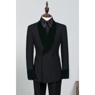 Fashion Black Double Breasted Bespoke Wedding Suit with Velvet Lapel Fashion Black Double Breasted Bespoke Wedding Suit with Velvet Lapel