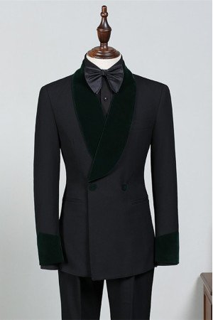 Fashion Black Double Breasted Bespoke Wedding Suit with Velvet Lapel Fashion Black Double Breasted Bespoke Wedding Suit with Velvet Lapel