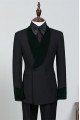 Fashion Black Double Breasted Bespoke Wedding Suit with Velvet Lapel