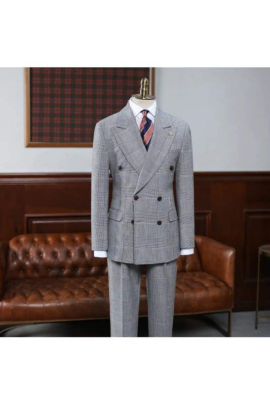Best Slim Fit Double Breasted Grey 2 Pieces Men's Suits Solid Color Man Suit main image 1