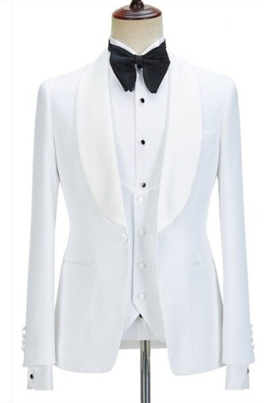 Newest White Three Pieces Classic Shawl Lapel Wedding Groom Suit