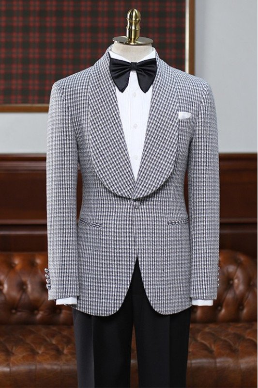 James Black Plaid Fashion One Button Shawl Lapel Men Suit