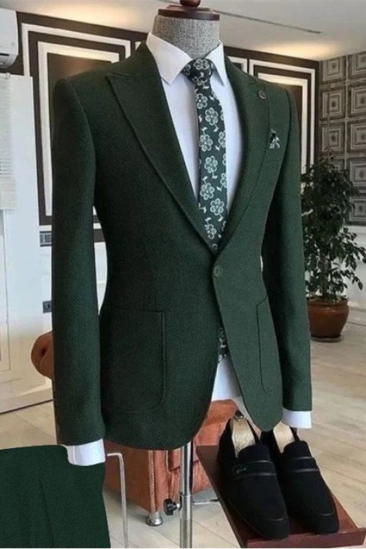 Olive Green Fashion Slim Fit One Button Prom Suit