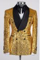 Glitter Gold Sequins Double Breasted Shawl Lapel Men Suit