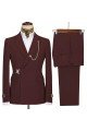 Joshua New Arrival Burgundy Notched Lapel Prom Men Suit with Buckle