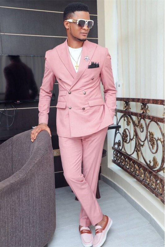 Mason Pink Double Breasted Fashion Peaked Lapel Prom Men Suit