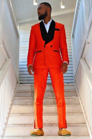 Austin Modern Jacquard Double Breasted Wedding Suit with Black Lapel Austin Modern Jacquard Double Breasted Wedding Suit with Black Lapel