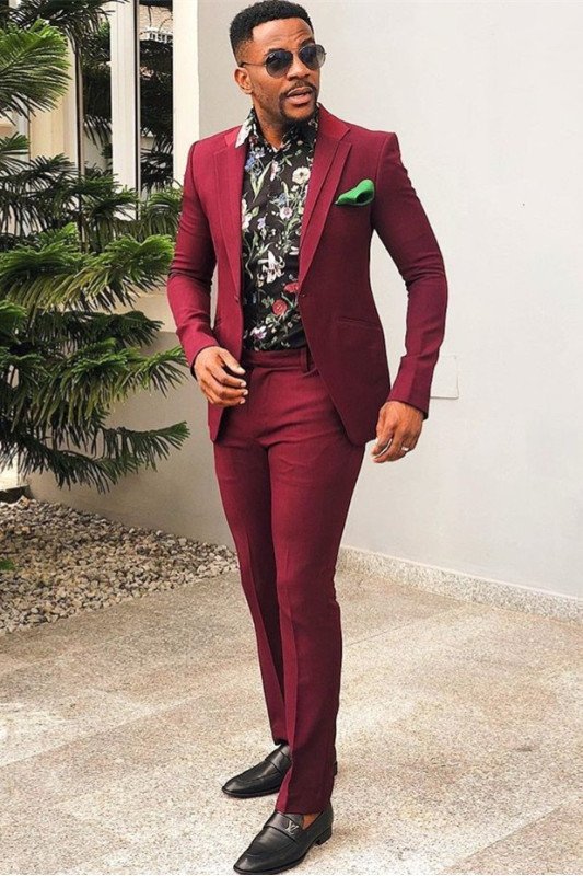 Isaiah Ruby Notched Lapel Slim Fit Chic Bespoke Men Suit for Prom