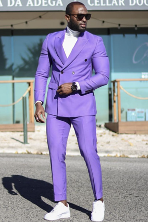Christian Chic Purple Double Breasted Peaked Lapel Bespoke Men Suit