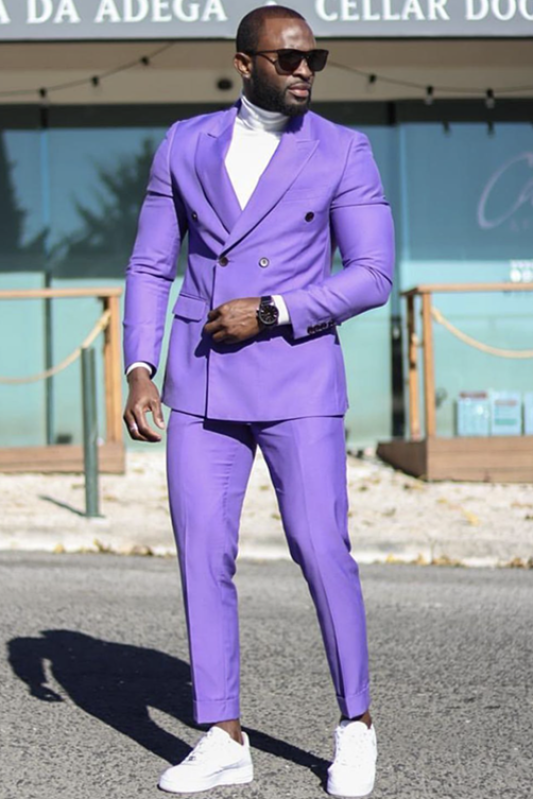 Christian Chic Purple Double Breasted Peaked Lapel Bespoke Men Suit Christian Chic Purple Double Breasted Peaked Lapel Bespoke Men Suit