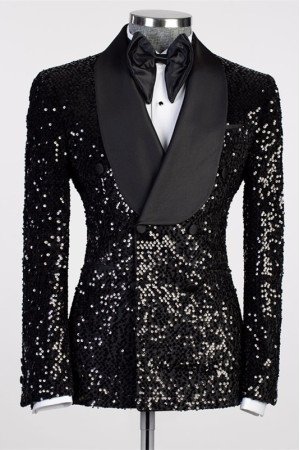 Jonathan Bling Black Sequins Double Breasted Wedding Men Suit Jonathan Bling Black Sequins Double Breasted Wedding Men Suit