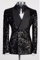 Jonathan Bling Black Sequins Double Breasted Wedding Men Suit