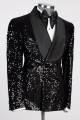 Jonathan Bling Black Sequins Double Breasted Wedding Men Suit