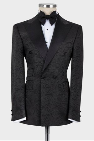 Nathan New Arrival Black Double Breasted Jacquard Fashion Prom Men Suit Nathan New Arrival Black Double Breasted Jacquard Fashion Prom Men Suit