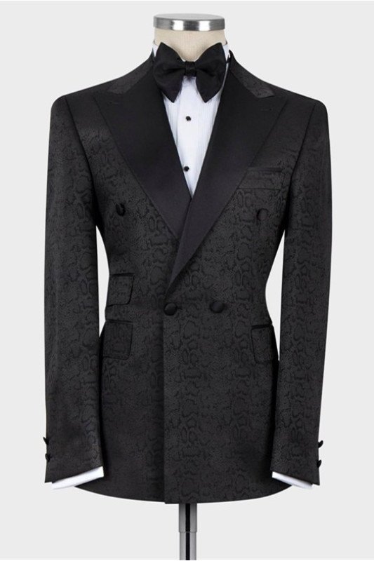 Nathan New Arrival Black Double Breasted Jacquard Fashion Prom Men Suit