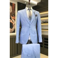 Jordan Blue Fashion Three Pieces Peaked Lapel Bespoke Men Suit Jordan Blue Fashion Three Pieces Peaked Lapel Bespoke Men Suit