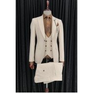 Hunter Off White Three Pieces Peaked Lapel Chic Men Suit