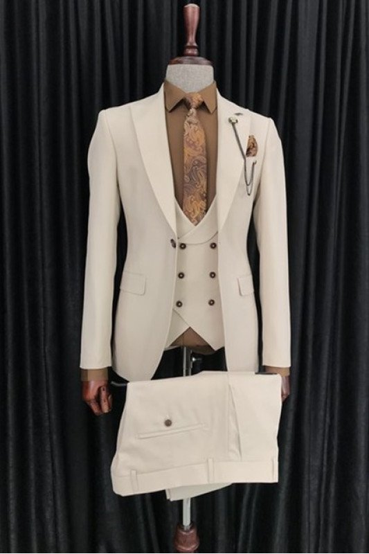 Hunter Off White Three Pieces Peaked Lapel Chic Men Suit