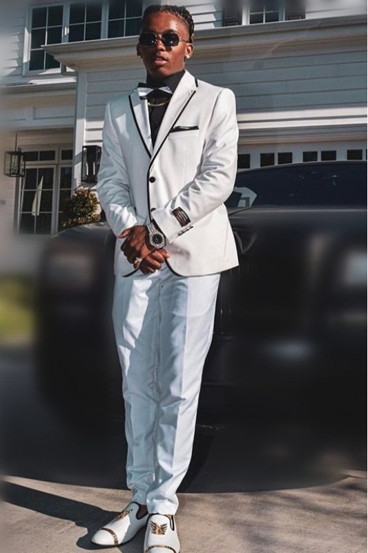 James Fashion White Notched Lapel Two Pieces Men Suits for Prom