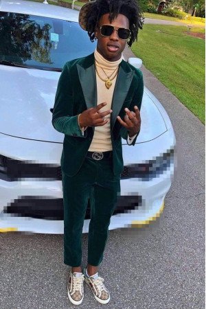 Caleb Dark Green Velvet Peaked Lapel Close Fitting Chic Prom Suit Caleb Dark Green Velvet Peaked Lapel Close Fitting Chic Prom Suit