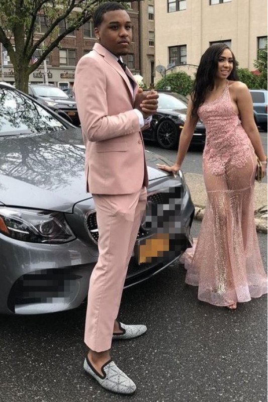 Fashion Pink Notched Lapel Two Pieces Slim Fit Prom Suit for Boy