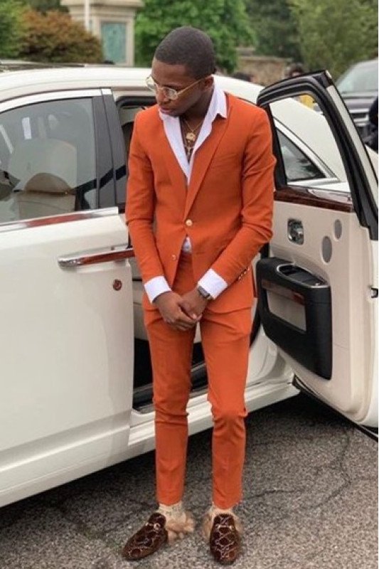 Chic New Arrival Orange Single Breasted Prom Suit for Men