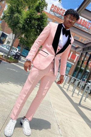 Fashion Pink jacquard  Three Pieces Prom Suit for Men