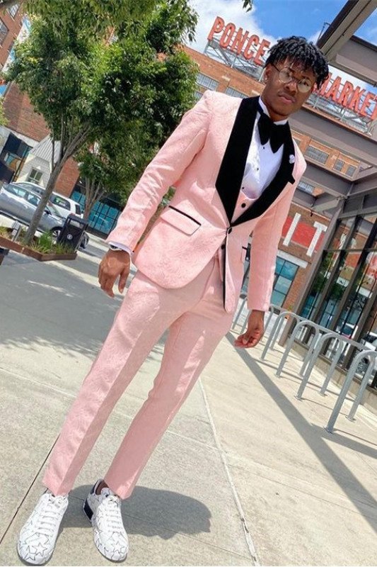 Fashion Pink jacquard  Three Pieces Prom Suit for Men