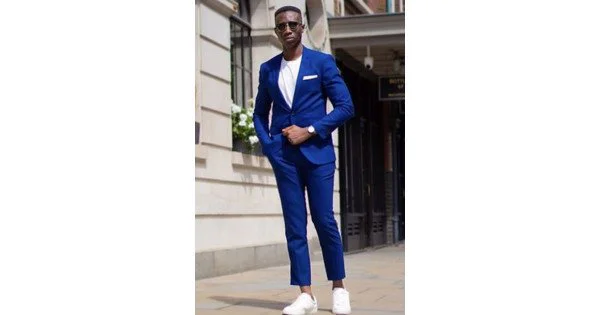 Sparkly Men's Blue Purple Notched Lapel Prom Blazer With Sequins