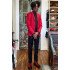 Morden Red Shawl Lapel with Black Edge Two Pieces Men Suits for Prom