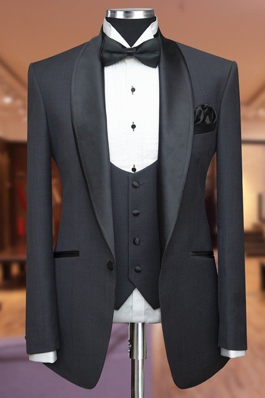 Morden Black Shawl Lapel Three Pieces Men Suits for Wedding