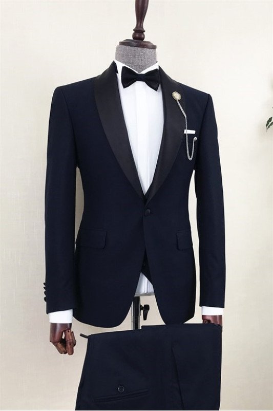 Chic Black Shawl Lapel Two Pieces One button Prom Suits for Men