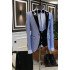 New Arrival Sky Blue Three Pieces Men Suits for Prom with Black Peaked Lapel 