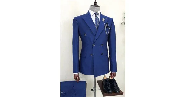 Dark Navy Double Breasted Peaked Lapel Formal Men Suits