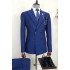 Fashion Navy Blue Double Breasted Peaked Lapel Slim Fit Men Suits