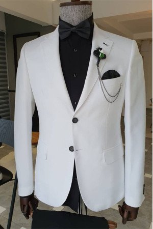 Chic White Notched Lapel Single Breasted Slim Fit Prom Suits Chic White Notched Lapel Single Breasted Slim Fit Prom Suits