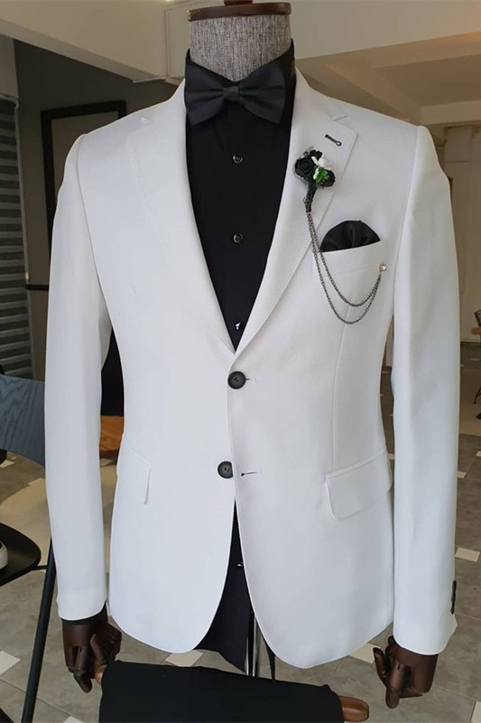 Chic White Notched Lapel Single Breasted Slim Fit Prom Suits