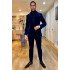 Bespoke Deep Blue Shawl Lapel Close Fitting Velvet Men Suits For Prom