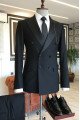 Classic Bespoke Black Double Breasted Peaked Lapel Men Suit