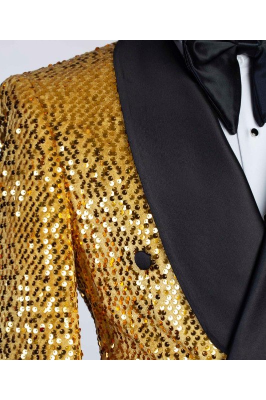 Glitter Gold Sequins Double Breasted Shawl Lapel Men Suit
